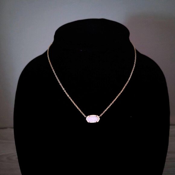 Kendra Scott Signed White Sparkly Oval Gem with Gold Tone Chain Necklace - Picture 13 of 13